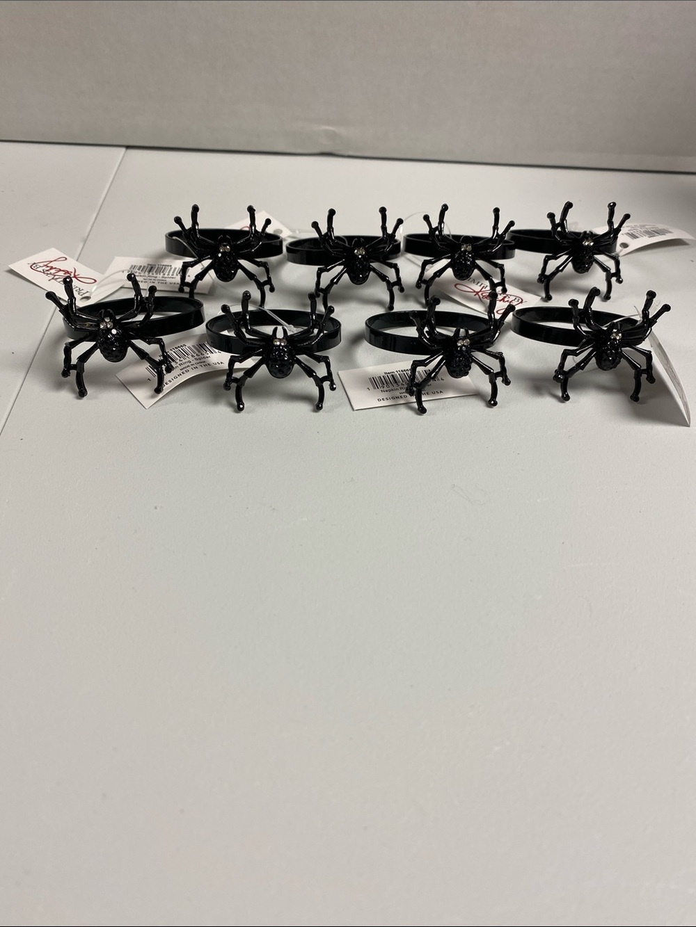 Primitives By Kathy Black Spider Napkin Rings Set of 8